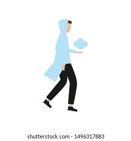 The man in the cloak. Flat cartoon character isolated on white background