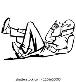 The man in the cloak lying on his back and Smoking