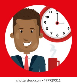 man clock cup coffee