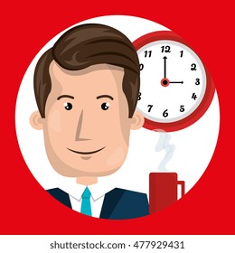 man clock cup coffee