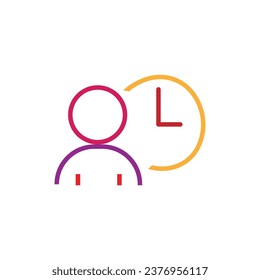 man and clock icon, busy act hour, time management concept, thin line symbol on white background - editable stroke vector