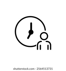 Man and a clock icon on white background, vector, illustration.
