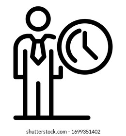 Man and clock icon. Outline man and clock vector icon for web design isolated on white background
