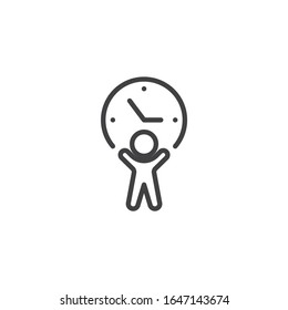 Man and clock line icon. linear style sign for mobile concept and web design. Time Management outline vector icon. Symbol, logo illustration. Vector graphics