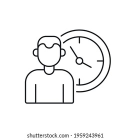 Man with a clock linear icon. Time management. Thin line customizable illustration. Contour symbol. Vector isolated outline drawing. Editable stroke