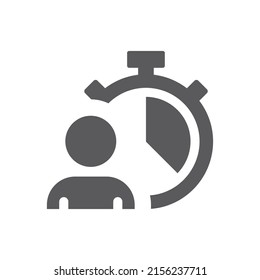 Hombre con reloj, cronómetro icono del vector negro. Plazo, horario de trabajo y símbolo de tiempo.
