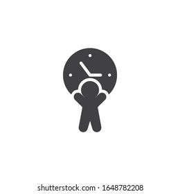 Man and clock vector icon. filled flat sign for mobile concept and web design. Time Management glyph icon. Symbol, logo illustration. Vector graphics