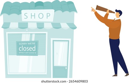 L'homme ferme sa boutique au crépuscule, en fixant les portes et les fenêtres. L'enseigne passe de 