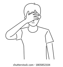 Man closing eyes with palm gesture. Turning blind eye