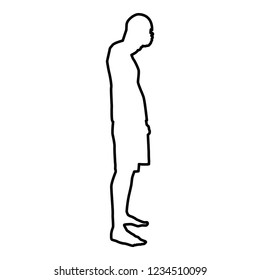 Man closing his eyes his hands silhouette side view icon outline black color