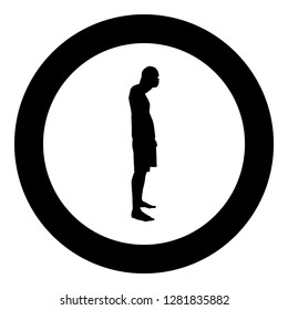 Man closing his eyes his hands silhouette side view icon black color vector illustration flat style simple imagein circle round