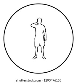 Man closing his eyes his hands silhouette front view icon black color outline vector illustration flat style simple image in circle round