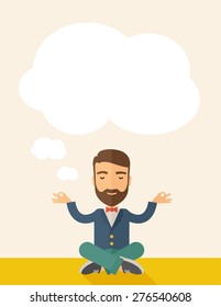 A man closing his eyes thinking about on how the business will grow. Business concept. A Contemporary style with pastel palette, soft beige tinted background. Vector flat design illustration. Vertical