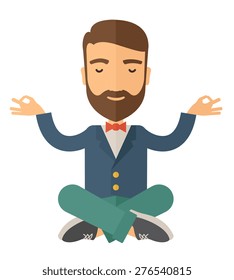 A man closing his eyes thinking about on how the business will grow. Business concept. A Contemporary style. Vector flat design illustration isolated white background. Square layout.