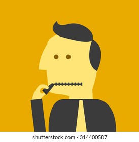man closing mouth with zipper
