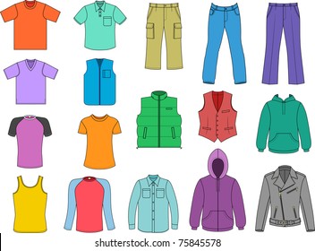 Man clothes colored collection isolalated on white