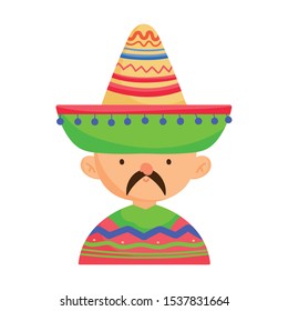 man in clothes hat traditional mexican icon vector illustration