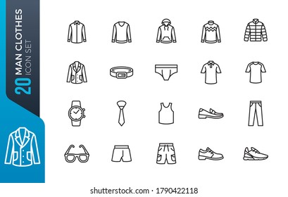 Man Clothes Icon Set. Included The Icons As Shorts, Workwear, Fashion, Jean, Shirt, Pants, Accessories And More.