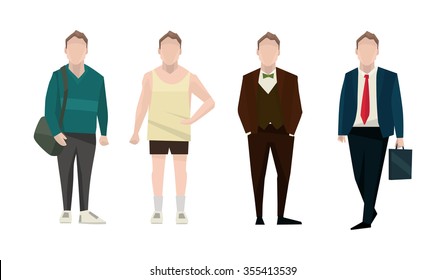 man in clothes isolated on white background set of vector illust