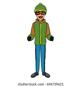 man with clothes snow hat standing character