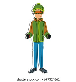 man with clothes snow hat and sticks ski