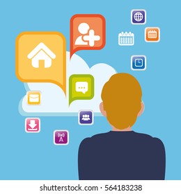 man cloud apps cloud social media vector illustration