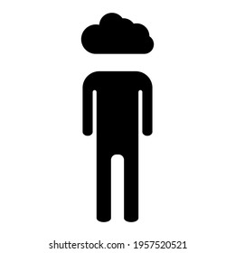 Man and cloud icon. Hand drawn element, vector illustration in black on white background.