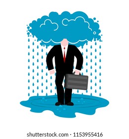 Man cloud rain head. Businessman weather. Vector illustration