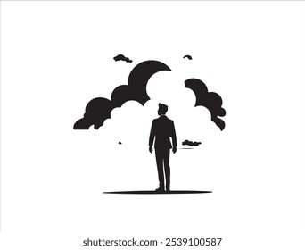 Um homem em nuvens sillouette arte vetor no fundo branco 