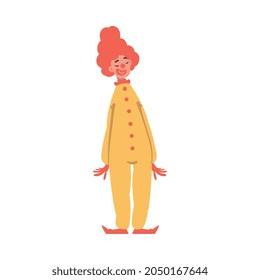 Man Clown with Makeup Face and Flamboyant Costume as Circus Artist Character Performing on Stage or Arena Vector Illustration