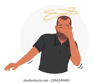 Man Clutches His Face, Pale And Dizzy, Exhibiting Symptoms Of A Heart Attack. His Distress Is Palpable, Underscoring The Urgency Of Seeking Medical Assistance Immediately. Cartoon Vector Illustration