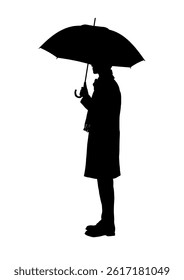 man in coat with umbrella silhouette – vector illustration