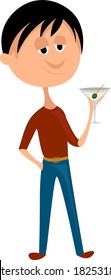 Man with cocktail, illustration, vector on white background