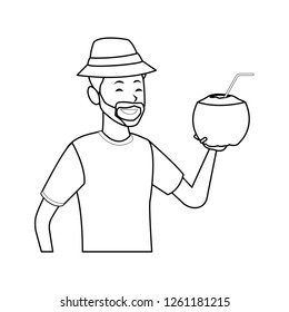 man with coconut drink