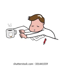 Man coffee addicted cartoon drawing