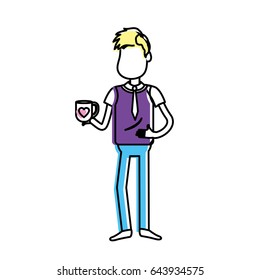 man with coffee cup in his hand and elegant wear