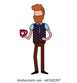 man with coffee cup in his hand and elegant wear
