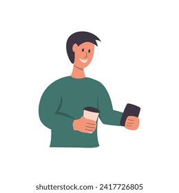 Man with coffee to go in hand and smartphone in other hand