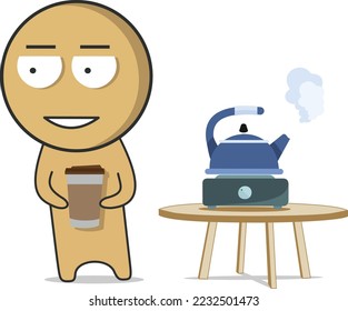 Man with coffee in his hands in the kitchen in the morning
