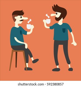 Man in coffee time and conversation, vector.