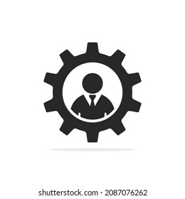 Man and cog gear icon, businessman inside gear Vector symbol.