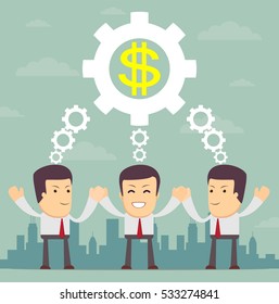 Man with cog wheels, symbolizing strategic thinking, creativity and teamwork.