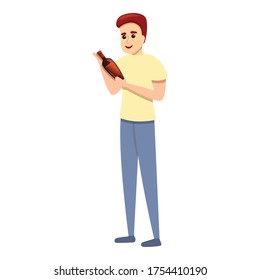Man with cognac bottle icon. Cartoon of man with cognac bottle vector icon for web design isolated on white background