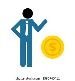 Man and coin. banking loan, money loans - piggy icon - finance and economy symbol