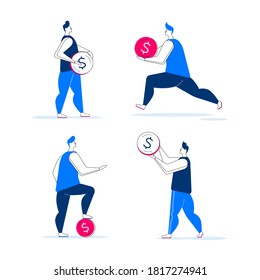 Man with a coin in different poses