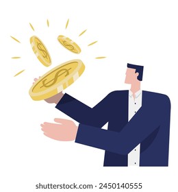 Man with coins currency finance funds illustration art sign symbol design vector
