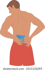 Man with cold pack on back, hot and cold pack