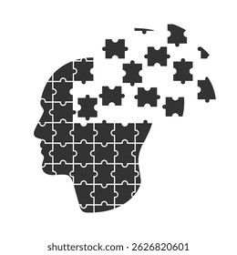 Man collected from pieces of puzzle. Man head from puzzles. Graphic sign isolated on white background. Vector illustration