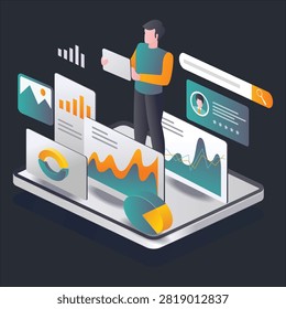 Man is collecting seo data analysis