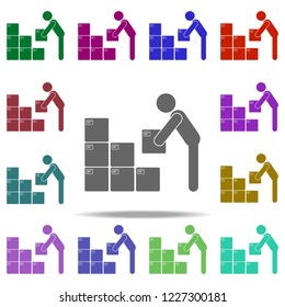 man collects boxes icon. Elements of Logistic in multi color style icons. Simple icon for websites, web design, mobile app, info graphics